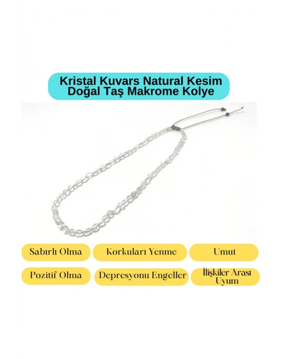Sertifikalı Kristal Kuvars Natural Kesim Makrome Doğal Taş Kolye Ayarlanabilir Ölçü