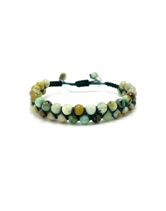 SERTİFİKALI Krizokol Çift Sıra Doğal Taş Makrome Bileklik Ayarlanabilir Ölçü