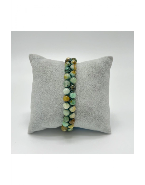 SERTİFİKALI Krizokol Çift Sıra Doğal Taş Makrome Bileklik Ayarlanabilir Ölçü