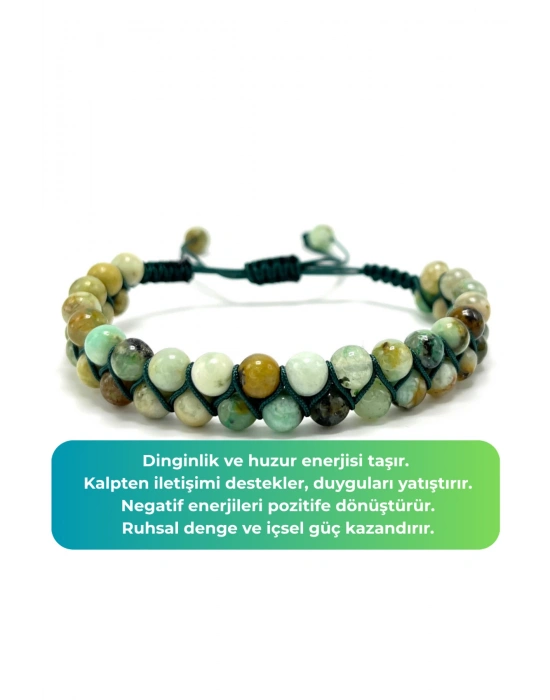 SERTİFİKALI Krizokol Çift Sıra Doğal Taş Makrome Bileklik Ayarlanabilir Ölçü