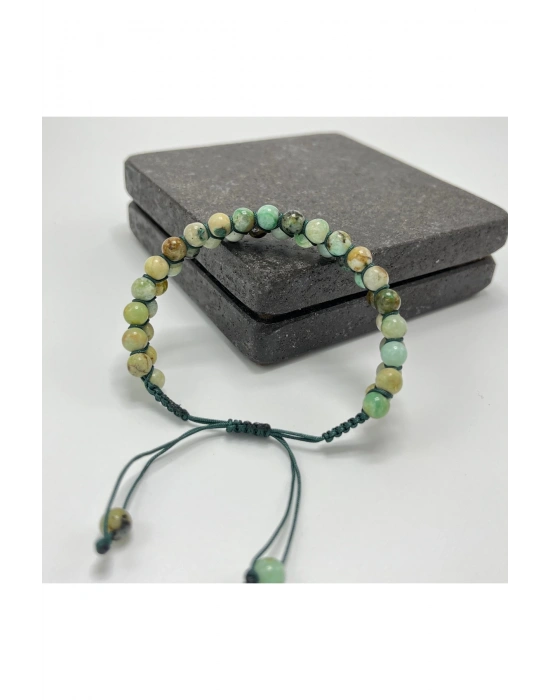 SERTİFİKALI Krizokol Çift Sıra Doğal Taş Makrome Bileklik Ayarlanabilir Ölçü