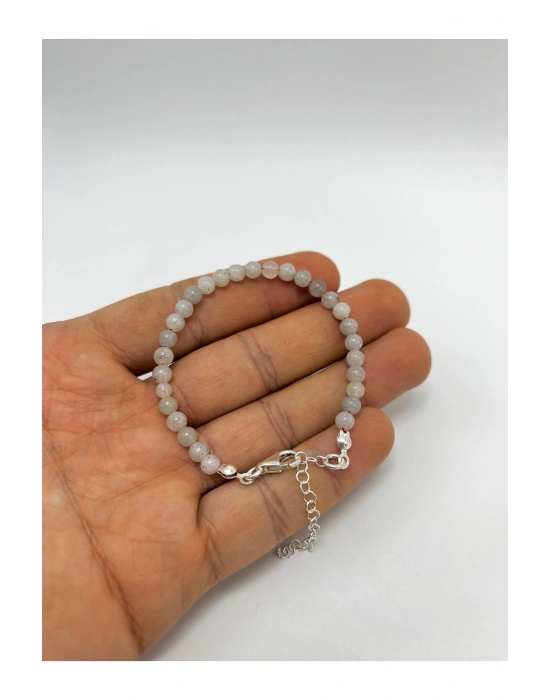 SERTİFİKALI Labrodorit 4mm 925 Ayar Gümüş Doğal Taş Bileklik Uzatma Zincirli