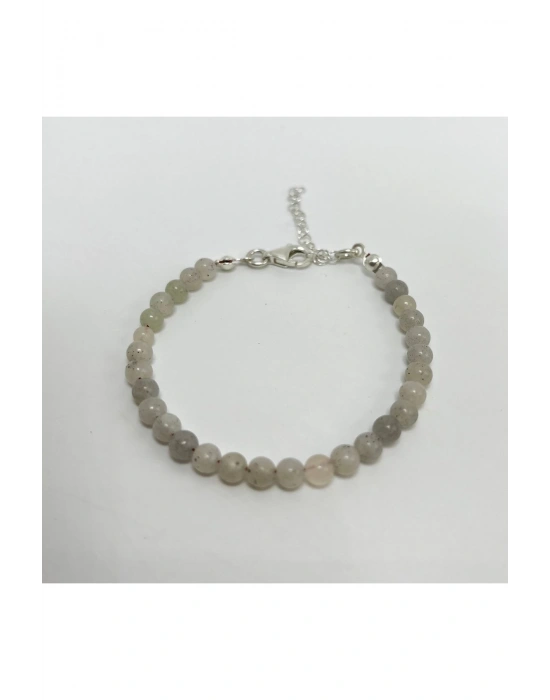 SERTİFİKALI Labrodorit 4mm 925 Ayar Gümüş Doğal Taş Bileklik Uzatma Zincirli
