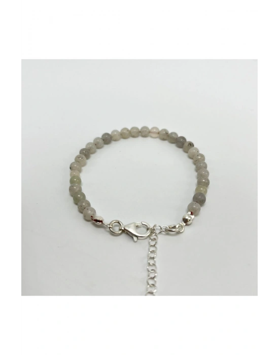SERTİFİKALI Labrodorit 4mm 925 Ayar Gümüş Doğal Taş Bileklik Uzatma Zincirli