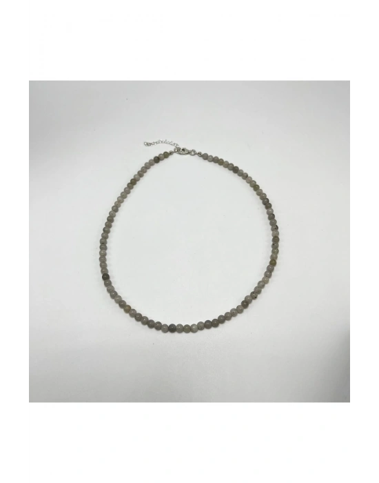 SERTİFİKALI Labrodorit 4mm 925 Ayar Gümüş Doğal Taş Kolye Uzatma Zincirli