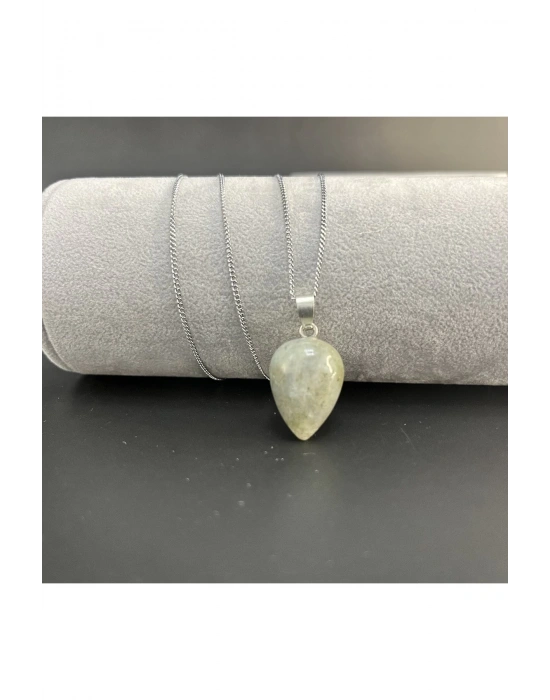 Sertifikalı Labrodorit Damla Model Doğal Taş Kolye (Kararmama Garantili)