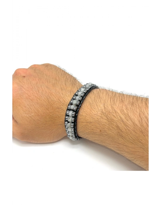 Sertifikalı Labrodorit Disk Model Doğal Taş Erkek Bileklik Kilitli Kapama