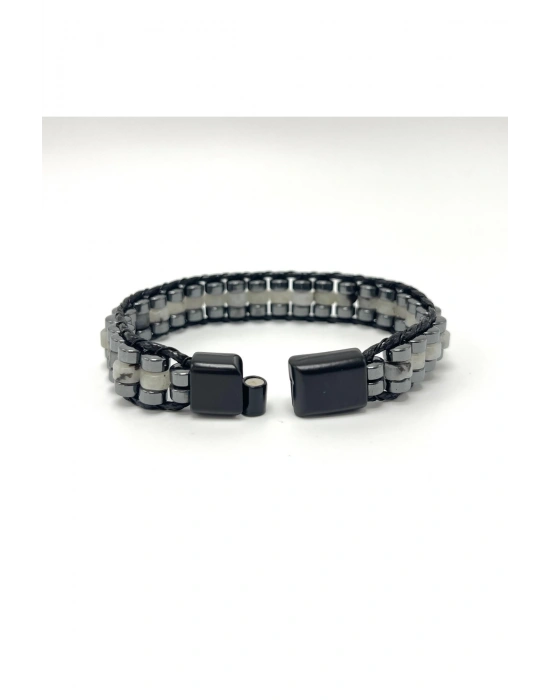 Sertifikalı Labrodorit Disk Model Doğal Taş Erkek Bileklik Kilitli Kapama