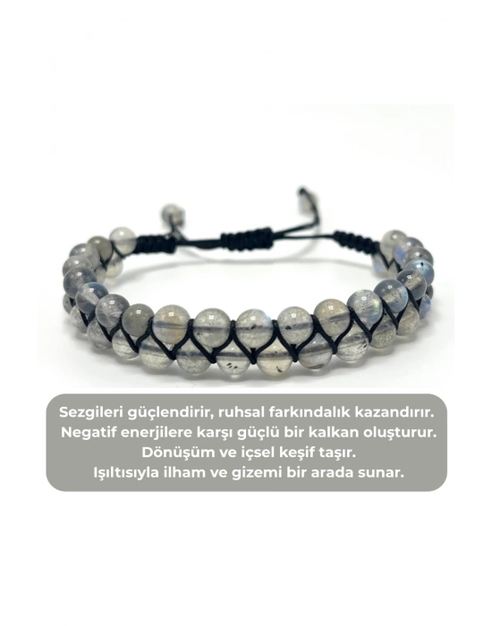 SERTİFİKALI Labrodorit Doğal Taş 6mm Çift Sıra Doğal Taş Makrome Bileklik Ayarlanabilir Ölçü
