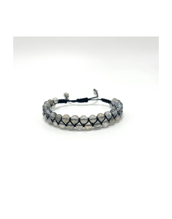 SERTİFİKALI Labrodorit Doğal Taş 6mm Çift Sıra Doğal Taş Makrome Bileklik Ayarlanabilir Ölçü