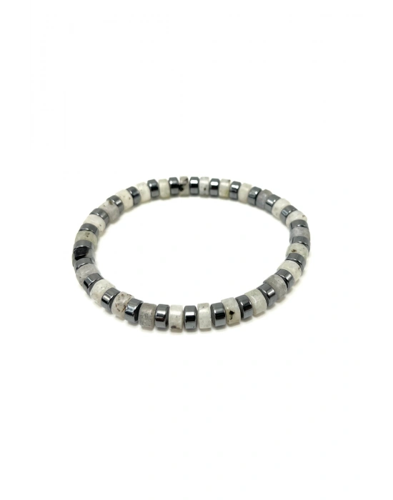 SERTİFİKALI Labrodorit - Hematit Disk Model Doğal Taş Misinalı Bileklik