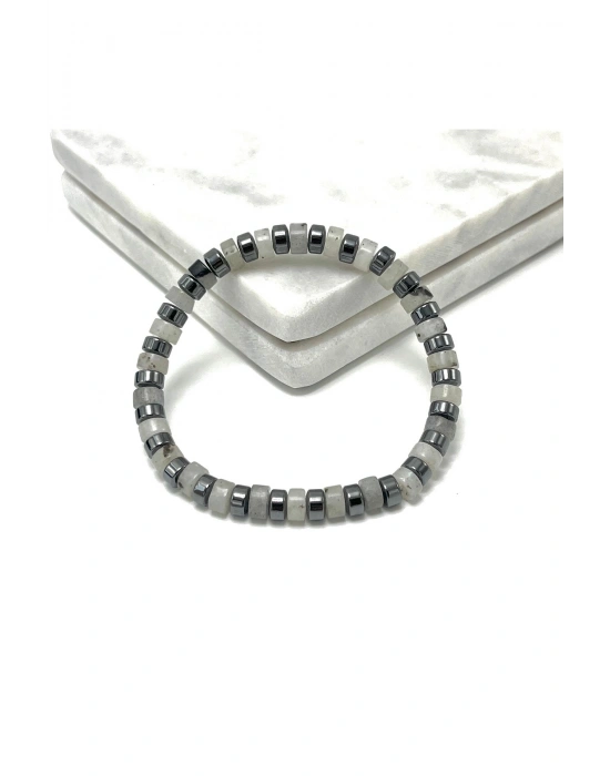 SERTİFİKALI Labrodorit - Hematit Disk Model Doğal Taş Misinalı Bileklik