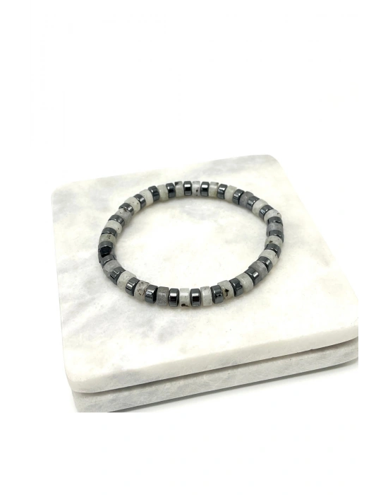 SERTİFİKALI Labrodorit - Hematit Disk Model Doğal Taş Misinalı Bileklik