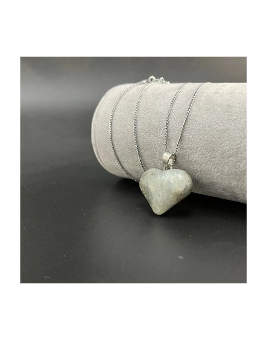 Sertifikalı Labrodorit Kalp Model Doğal Taş Kolye (KARARMAMA GARANTİLİ)