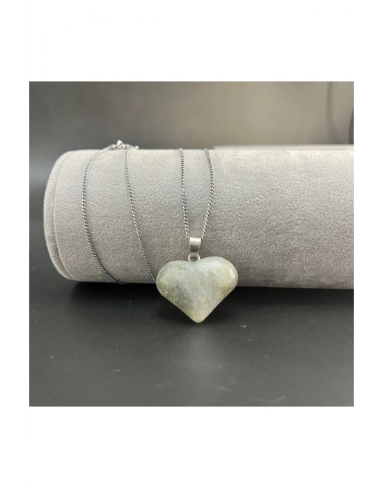Sertifikalı Labrodorit Kalp Model Doğal Taş Kolye (KARARMAMA GARANTİLİ)