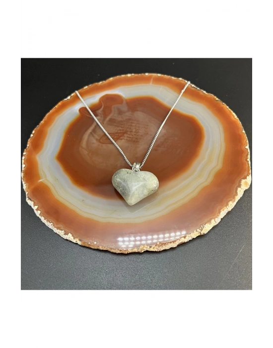 Sertifikalı Labrodorit Kalp Model Doğal Taş Kolye (KARARMAMA GARANTİLİ)