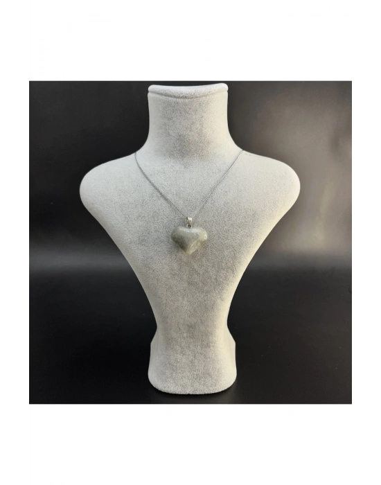 Sertifikalı Labrodorit Kalp Model Doğal Taş Kolye (KARARMAMA GARANTİLİ)