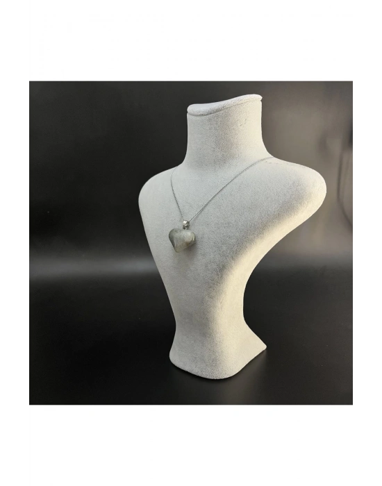 Sertifikalı Labrodorit Kalp Model Doğal Taş Kolye (KARARMAMA GARANTİLİ)