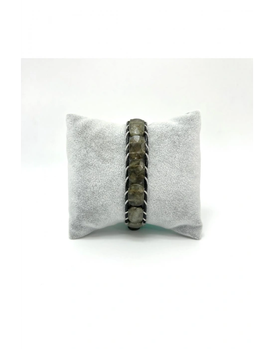 Sertifikalı Labrodorit Kilit Kapama Roleks Doğal Taş Deri Bileklik