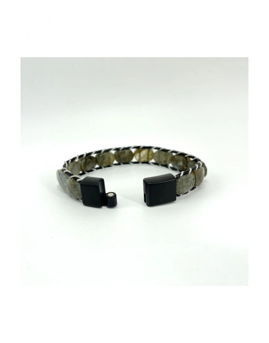 Sertifikalı Labrodorit Kilit Kapama Roleks Doğal Taş Deri Bileklik