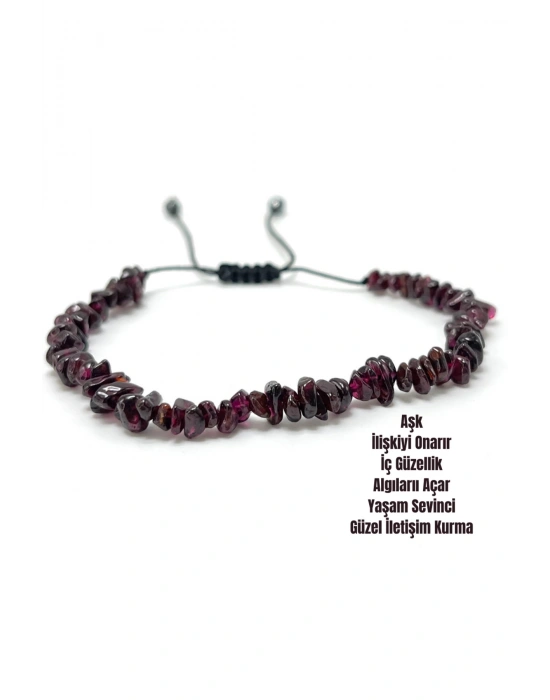 SERTİFİKALI Lal Granat Saçaklı Model Doğal Taş Makrome Bileklik Ayarlanabilir Ölçü