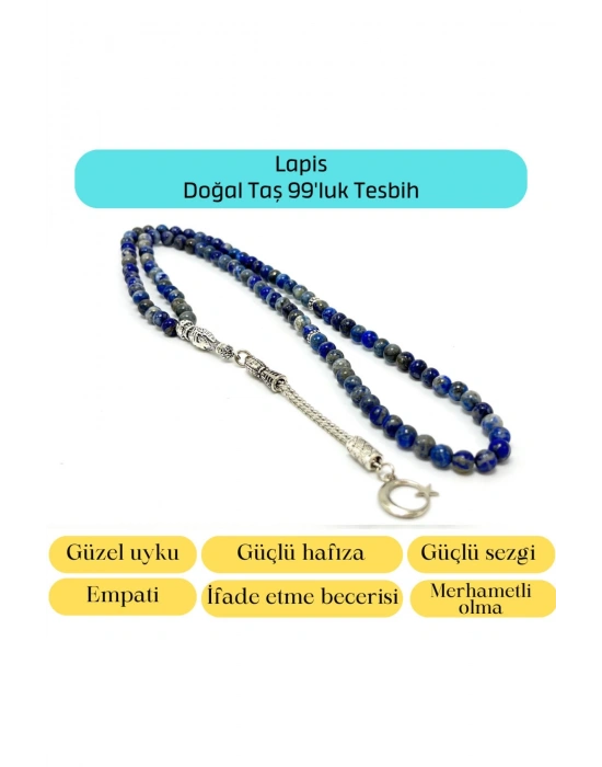 Sertifikalı Lapis Lazuli 6mm 99luk Doğal Taş Tesbih