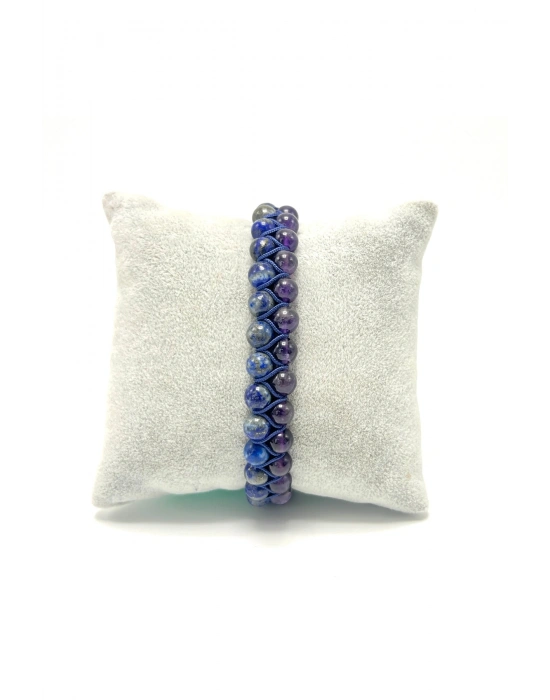 SERTİFİKALI Lapis Lazuli - Ametist Doğal Taş Çift Sıra Makrome Bileklik