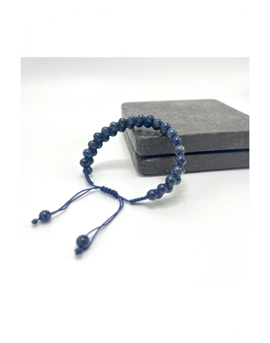 SERTİFİKALI Lapis Lazuli Çift Sıra Doğal Taş Makrome Bileklik Ayarlanabilir Ölçü