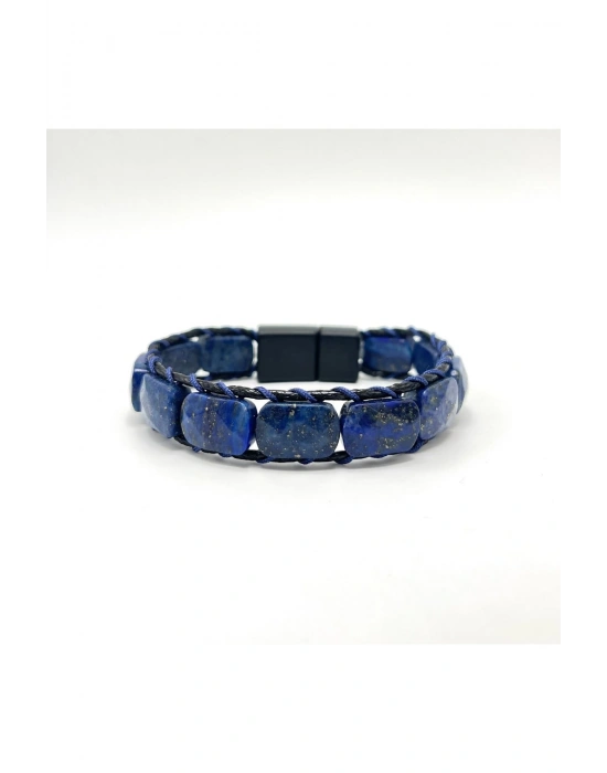 Sertifikalı Lapis Lazuli Kilit Kapama Roleks Doğal Taş Deri Bileklik
