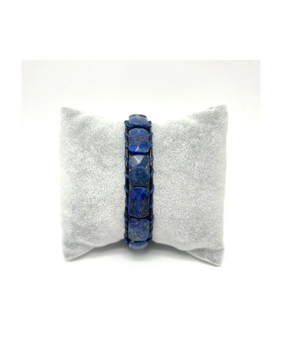 Sertifikalı Lapis Lazuli Kilit Kapama Roleks Doğal Taş Deri Bileklik