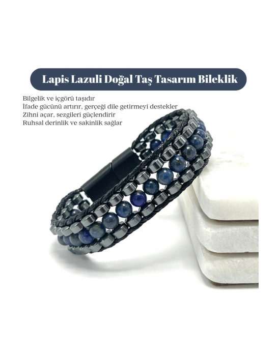 Sertifikalı Lapis Lazuli Taşı Erkek Bileklik – Çelik Kilitli, Doğal Taş Tasarım, Şık ve Özgün