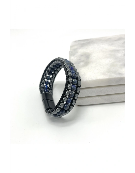Sertifikalı Lapis Lazuli Taşı Erkek Bileklik – Çelik Kilitli, Doğal Taş Tasarım, Şık ve Özgün
