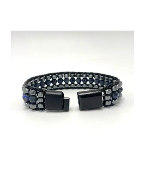 Sertifikalı Lapis Lazuli Taşı Erkek Bileklik – Çelik Kilitli, Doğal Taş Tasarım, Şık ve Özgün