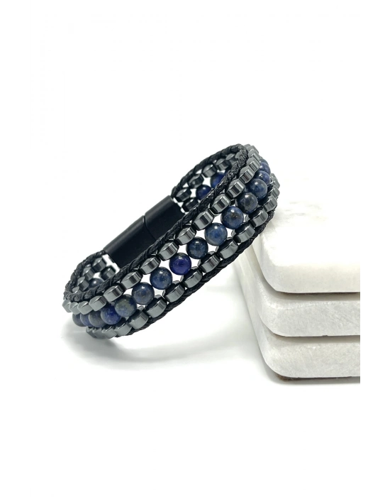 Sertifikalı Lapis Lazuli Taşı Erkek Bileklik – Çelik Kilitli, Doğal Taş Tasarım, Şık ve Özgün