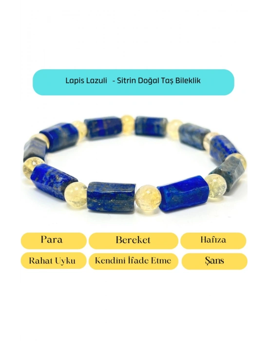 Sertifikalı Lapis Lazuli ve Sitrin  Doğal Taş Bileklik