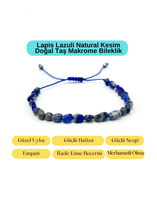Sertifikalı Lapis Natural Kesim Makrome Doğal Taş Bileklik Ayarlanabilir Ölçü