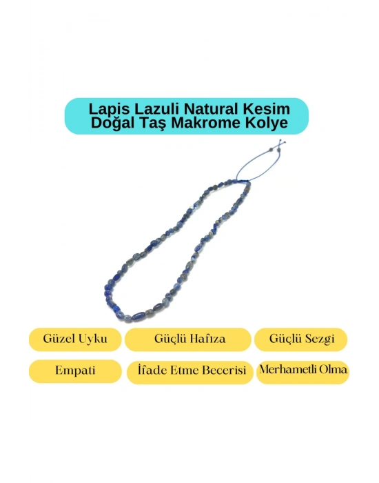 Sertifikalı Lapis Natural Kesim Makrome Doğal Taş Kolye Ayarlanabilir Ölçü