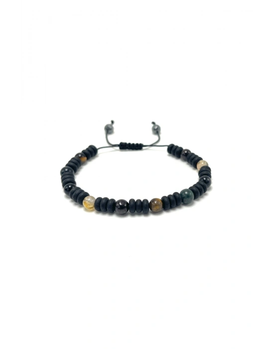 SERTİFİKALI Lav Taşlı Karma Doğal Taş Makrome Bileklik