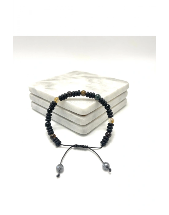 SERTİFİKALI Lav Taşlı Karma Doğal Taş Makrome Bileklik