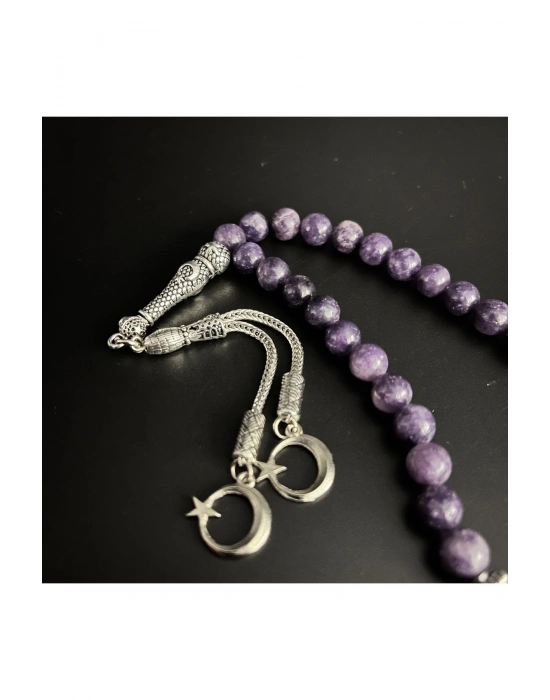 Sertifikalı Lepidolit 8mm 33lük Doğal Taş Tesbih