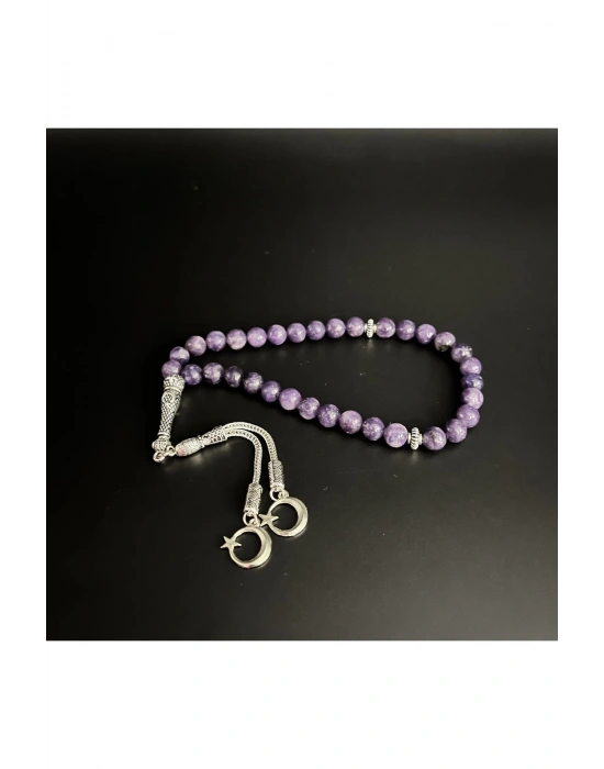 Sertifikalı Lepidolit 8mm 33lük Doğal Taş Tesbih