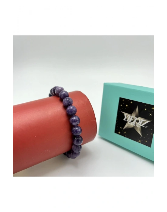 Sertifikalı Lepidolit 8mm Elastik Misinalı Doğal Taş Bileklik