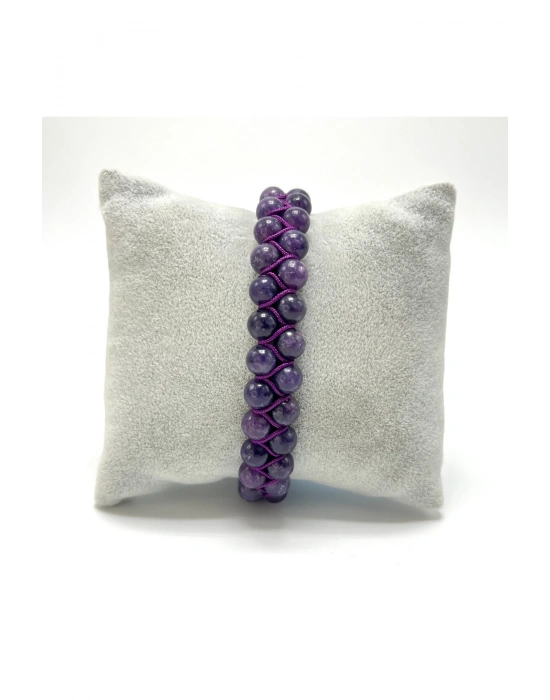 SERTİFİKALI Lepidolit Çift Sıra Doğal Taş Makrome Bileklik Ayarlanabilir Ölçü