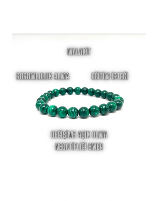 Sertifikalı Malakit 8mm Elastik Misinalı Doğal Taş Bileklik