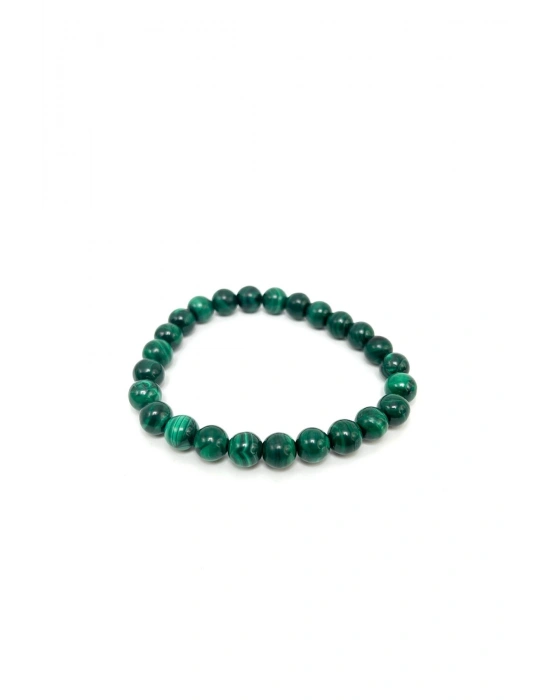 Sertifikalı Malakit 8mm Elastik Misinalı Doğal Taş Bileklik