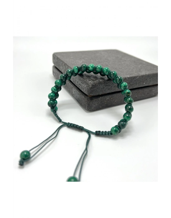 SERTİFİKALI Malakit Çift Sıra Doğal Taş Makrome Bileklik Ayarlanabilir Ölçü