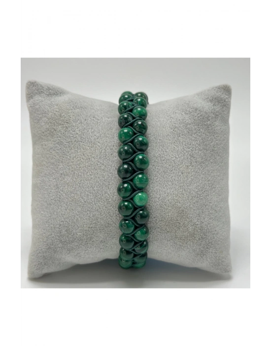 SERTİFİKALI Malakit Çift Sıra Doğal Taş Makrome Bileklik Ayarlanabilir Ölçü