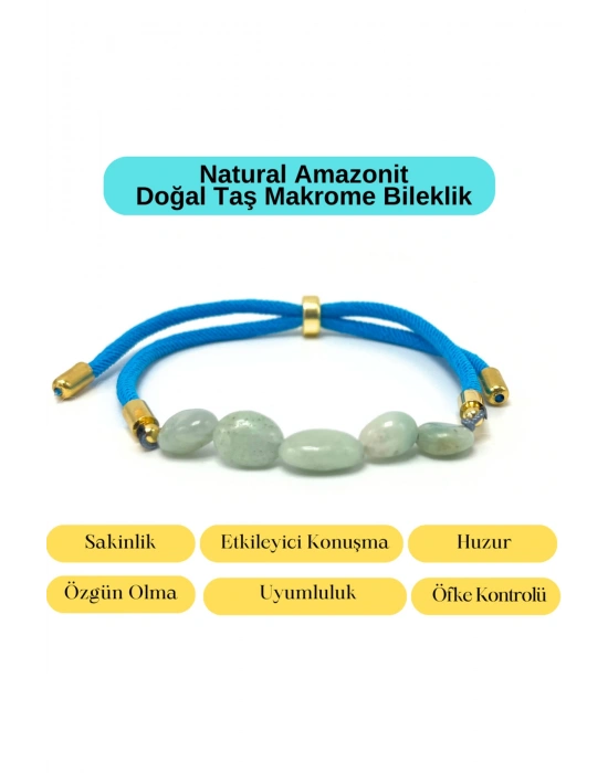 Sertifikalı Natural Amazonit Doğal Taş Makrome Bileklik Ayarlanabilir Ölçü