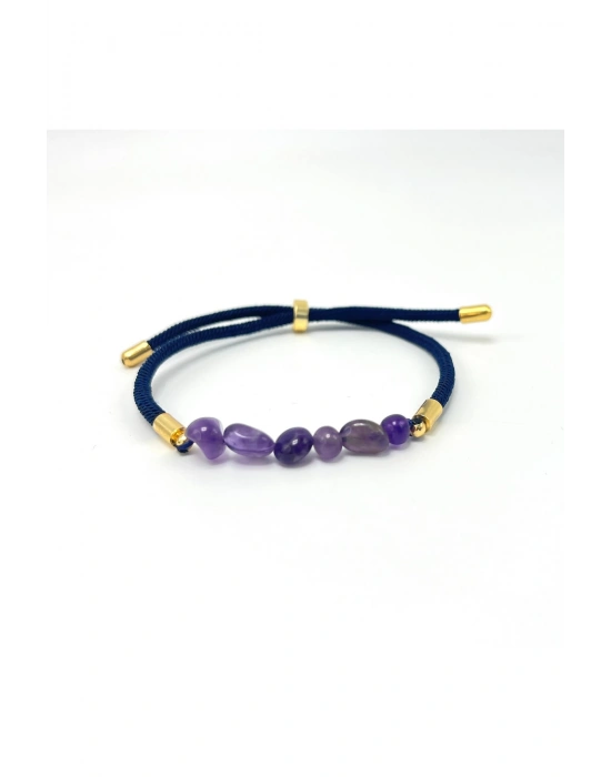 Sertifikalı Natural Ametist Doğal Taş Makrome Bileklik Ayarlanabilir Ölçü