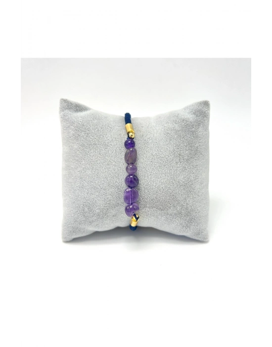 Sertifikalı Natural Ametist Doğal Taş Makrome Bileklik Ayarlanabilir Ölçü